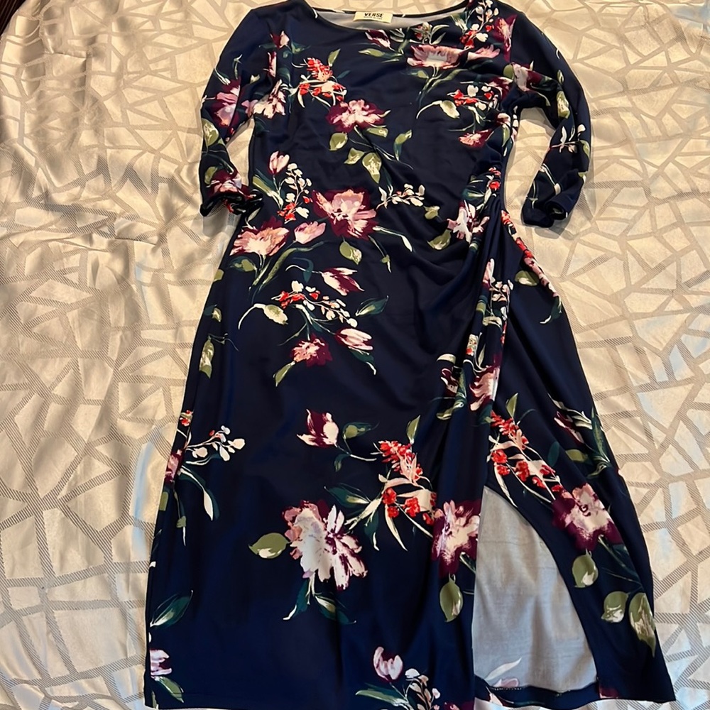 Floral long sleeve slit dress